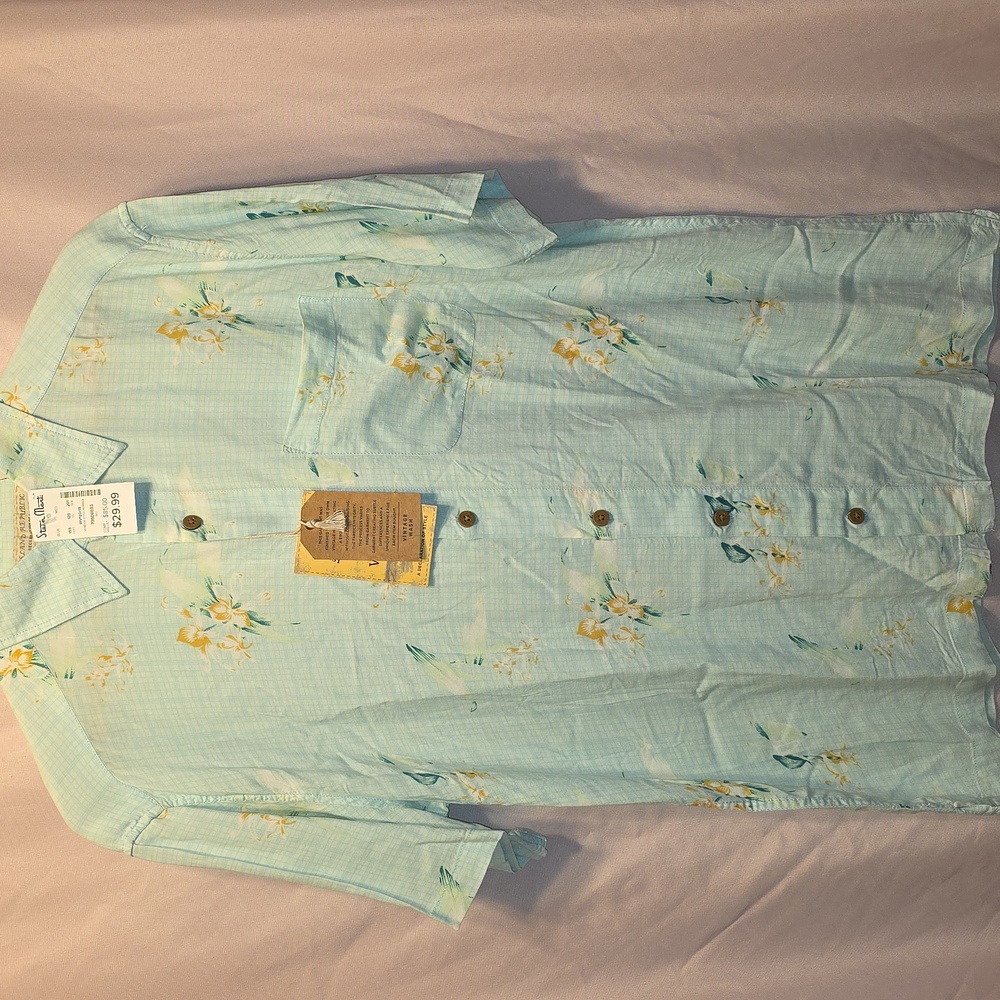 Island Republic Light Blue Floral Shirt Mens Medium (Frank #23)